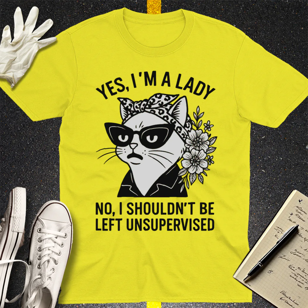 Unsupervised Cat Lady T-Shirt - Cornsilk