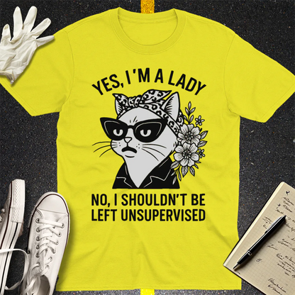 Unsupervised Cat Lady T-Shirt - Cornsilk