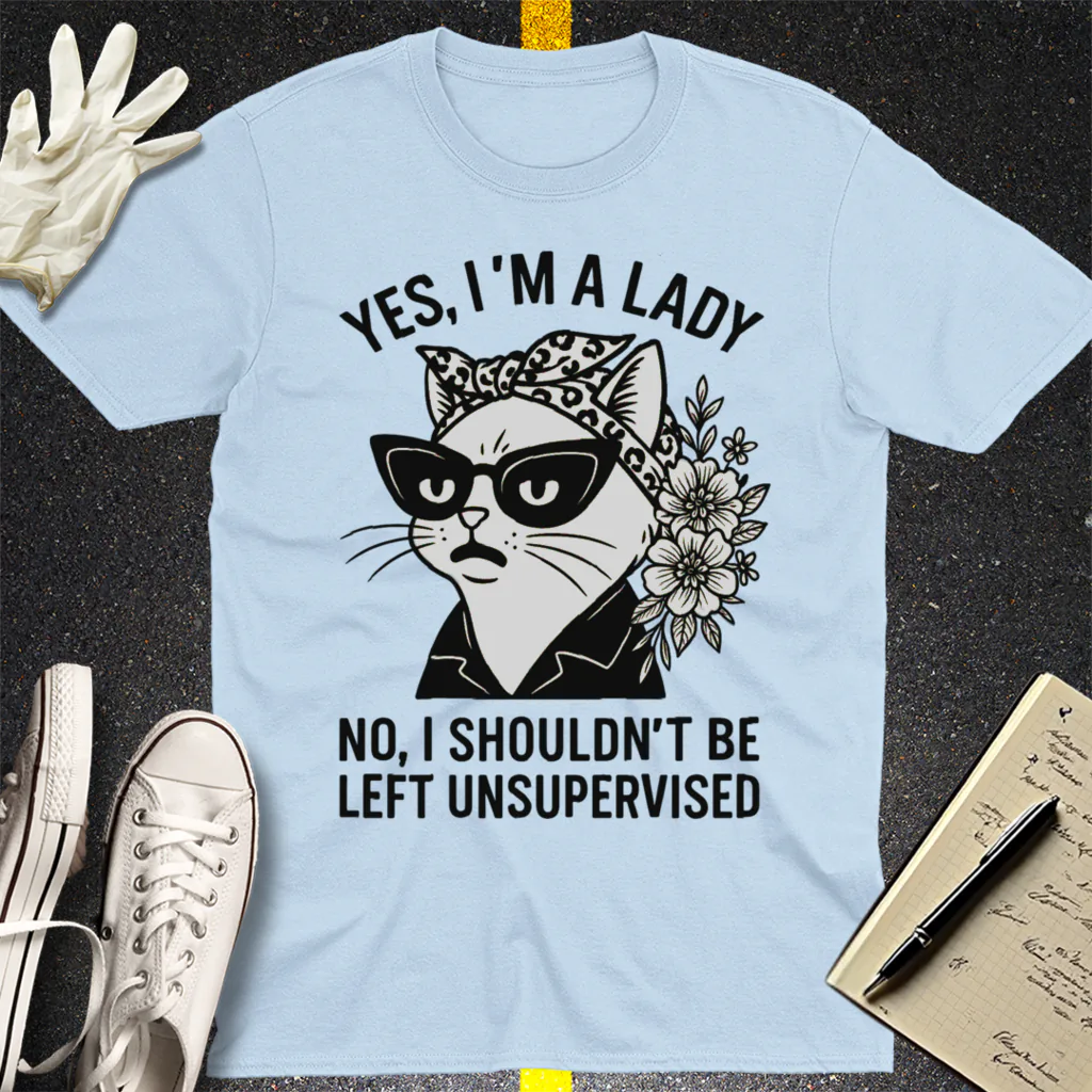 Unsupervised Cat Lady T-Shirt - Light Blue