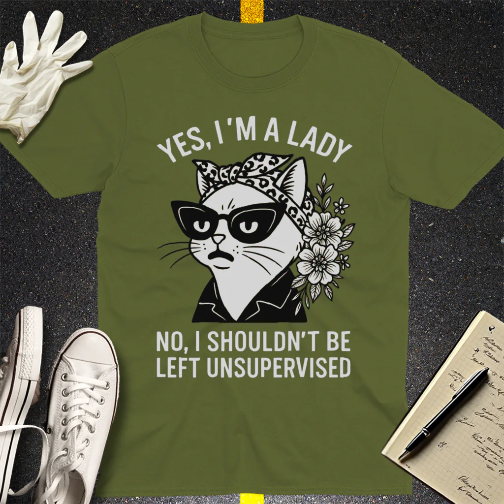 Unsupervised Cat Lady T-Shirt - Military Green