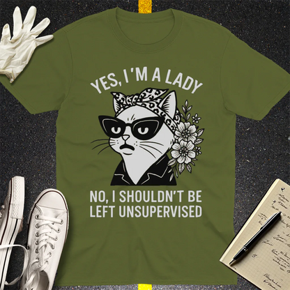 Unsupervised Cat Lady T-Shirt - Military Green