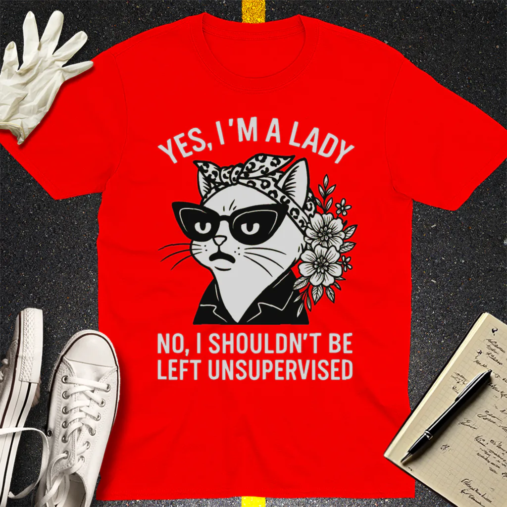 Unsupervised Cat Lady T-Shirt - Red