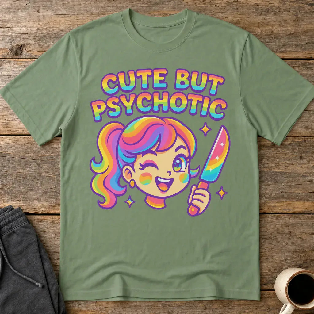 Cute But Psychotic T-Shirt - Military Green