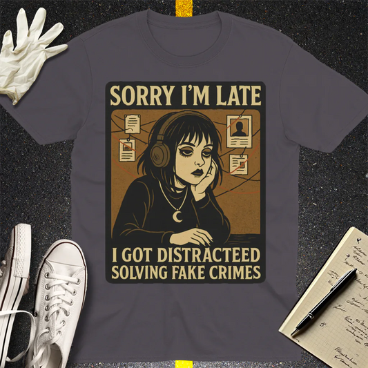 Solving Fake Crimes T-Shirt - Charcoal