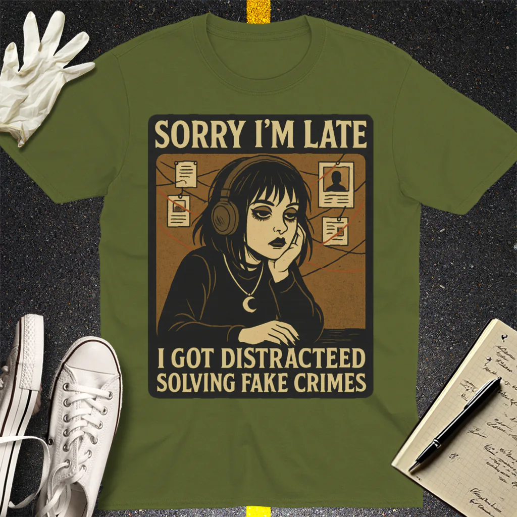 Solving Fake Crimes T-Shirt - Military Green