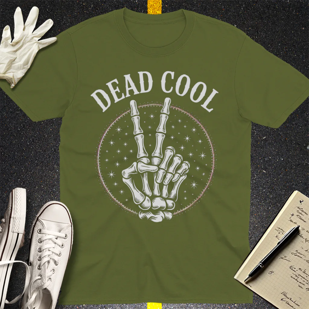 Dead Cool Skeleton Peace T-Shirt - Military Green