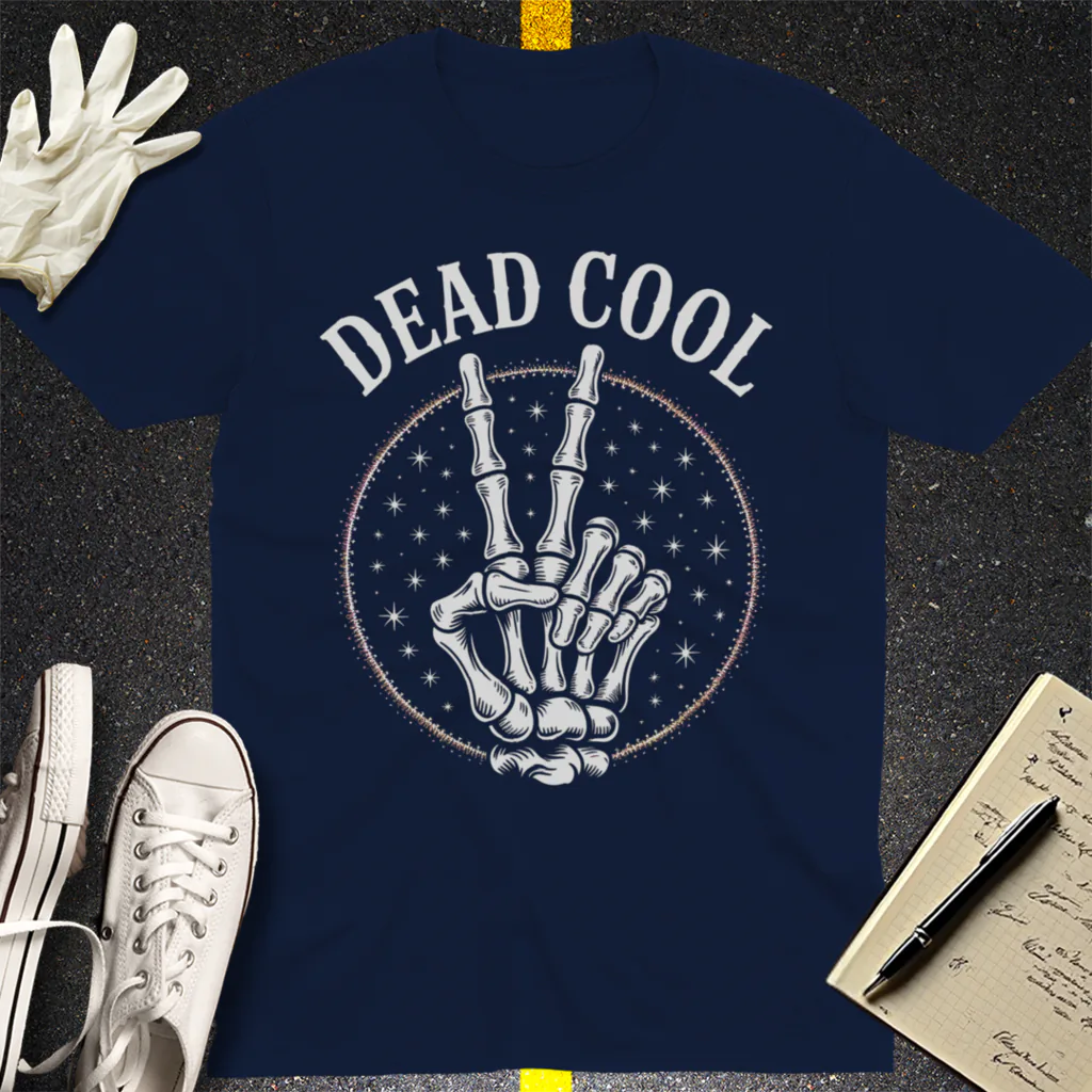 Dead Cool Skeleton Peace T-Shirt - Navy