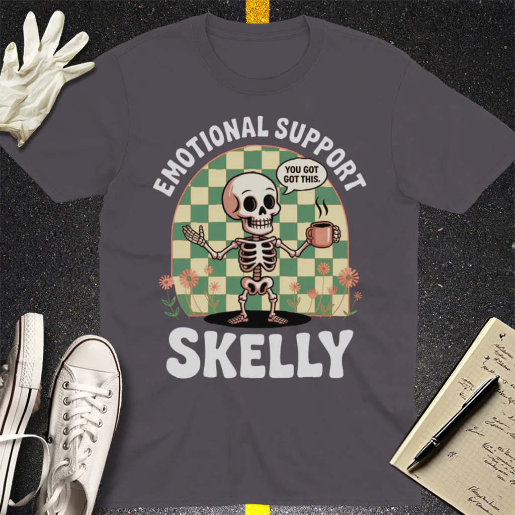 Emotional Support Skelly T-Shirt - Charcoal
