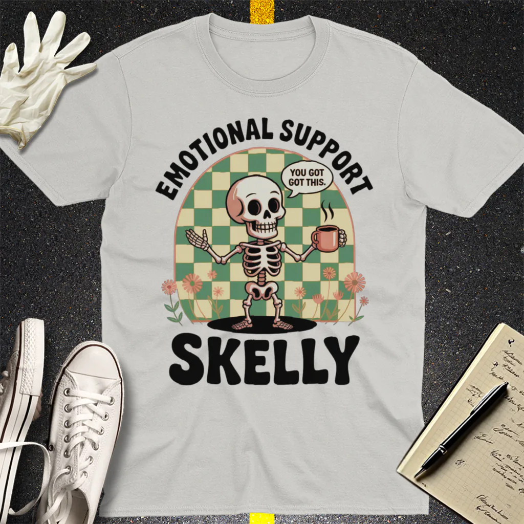 Emotional Support Skelly T-Shirt - Ice Grey