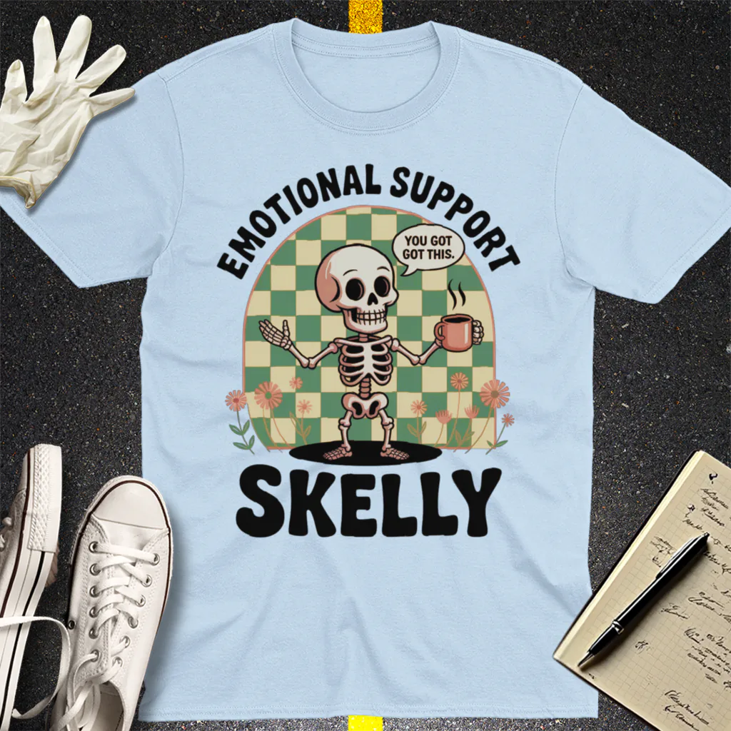 Emotional Support Skelly T-Shirt - Light Blue