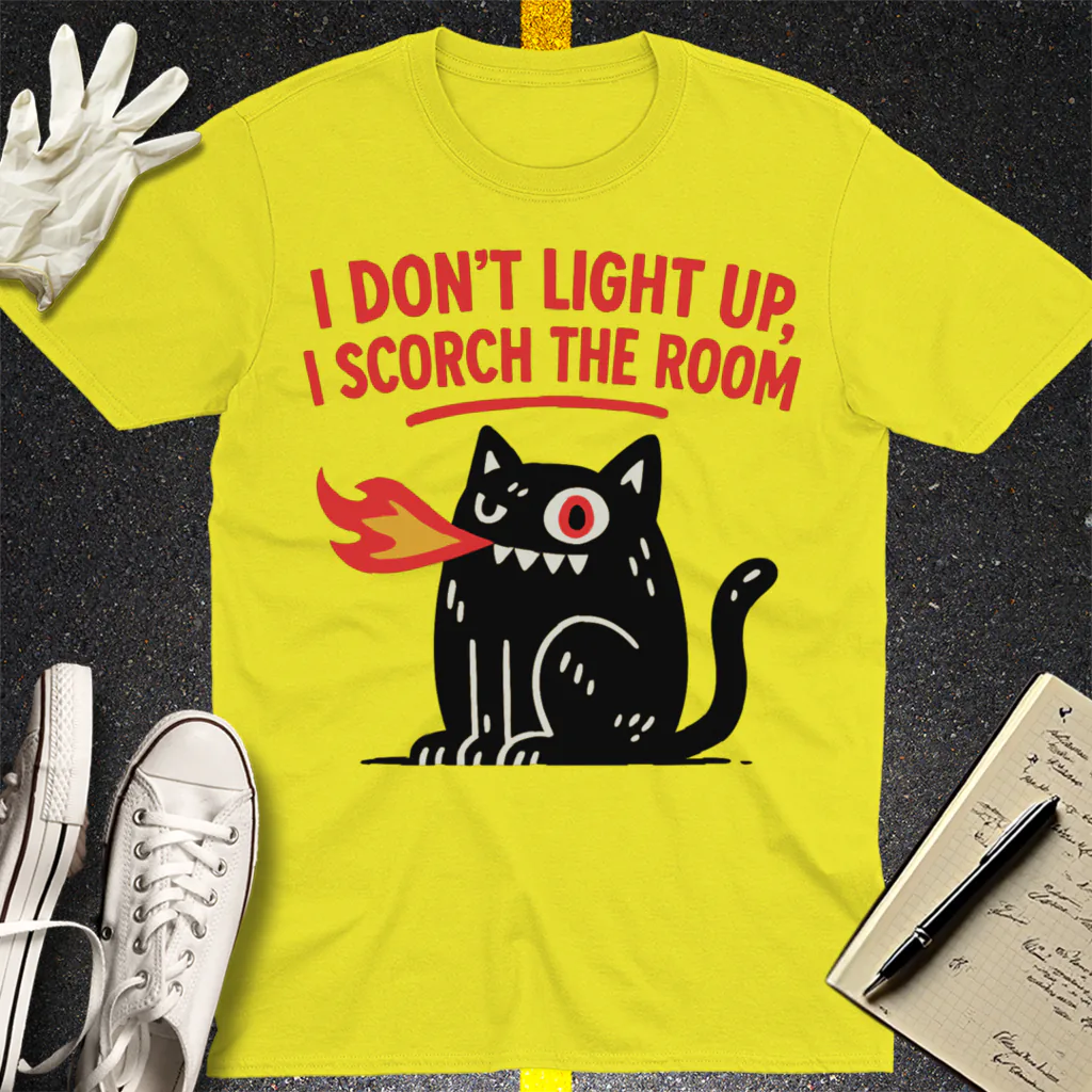 Scorch the Room Cat T-Shirt - Cornsilk
