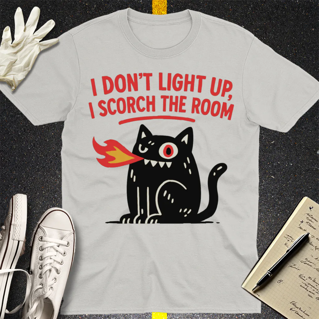 Scorch the Room Cat T-Shirt - Ice Grey