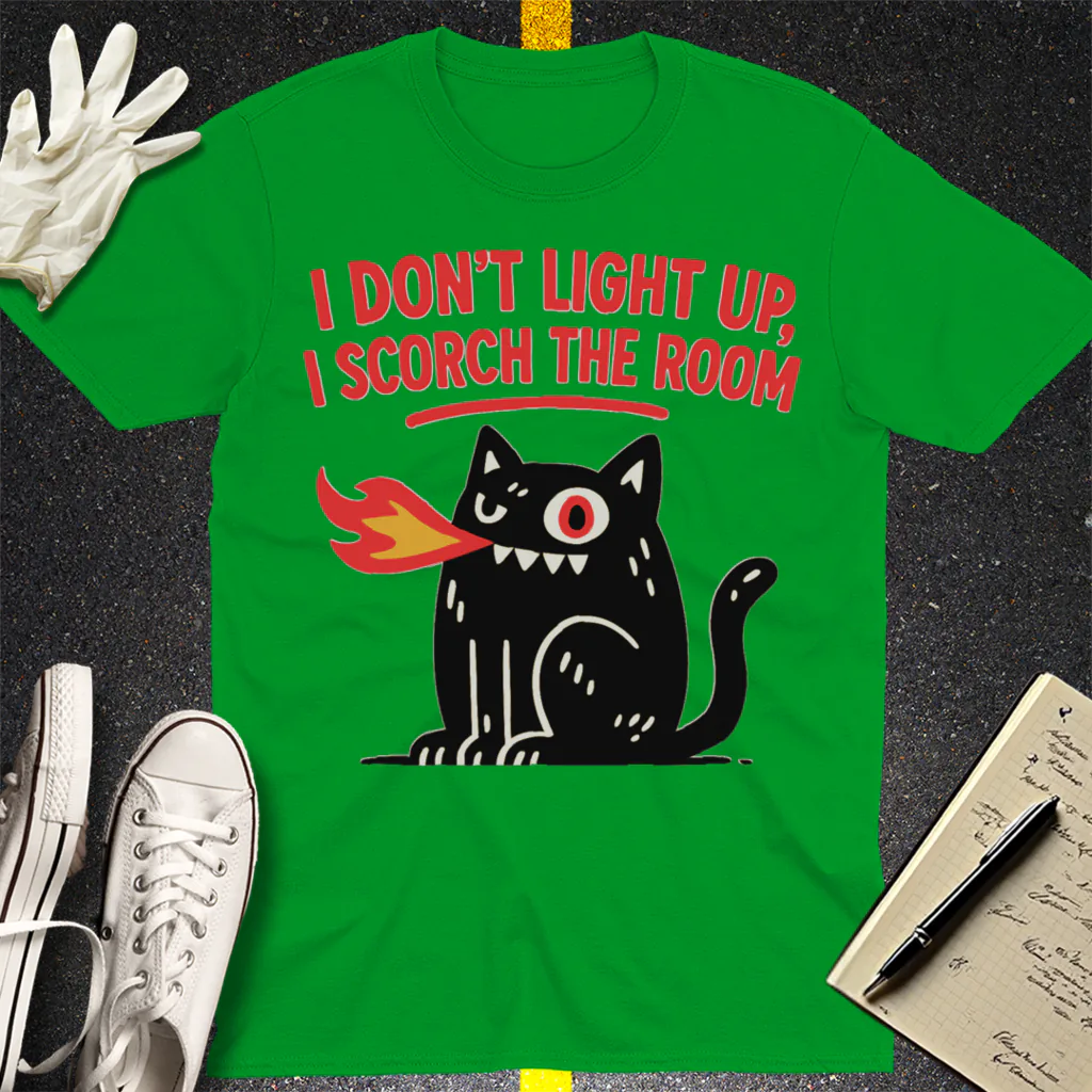 Scorch the Room Cat T-Shirt - Irish Green