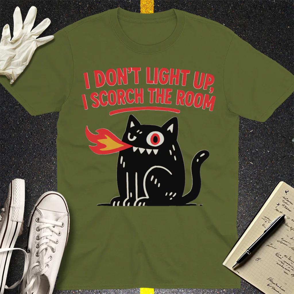 Scorch the Room Cat T-Shirt - Military Green