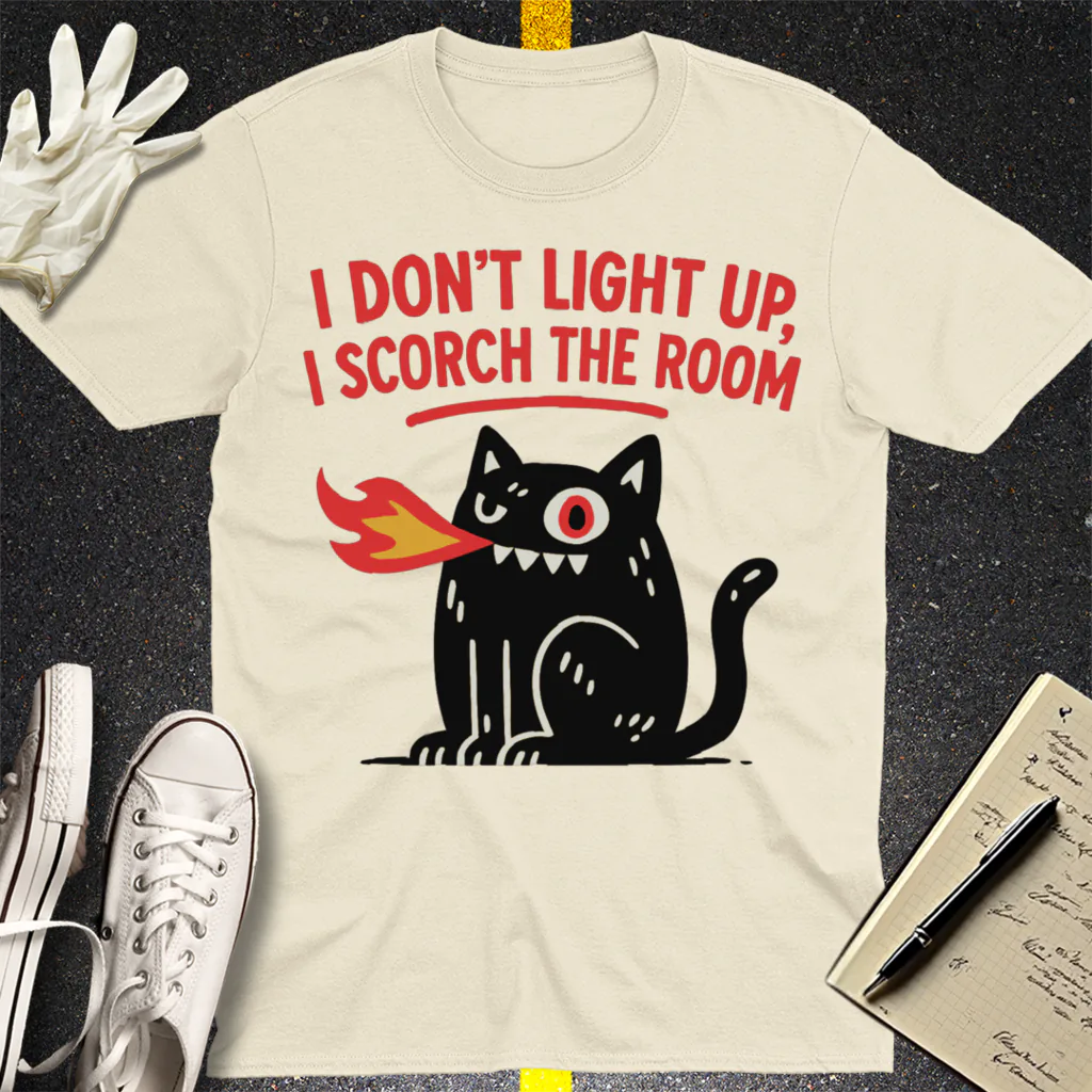 Scorch the Room Cat T-Shirt - Natural