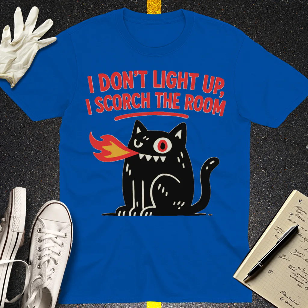Scorch the Room Cat T-Shirt - Royal