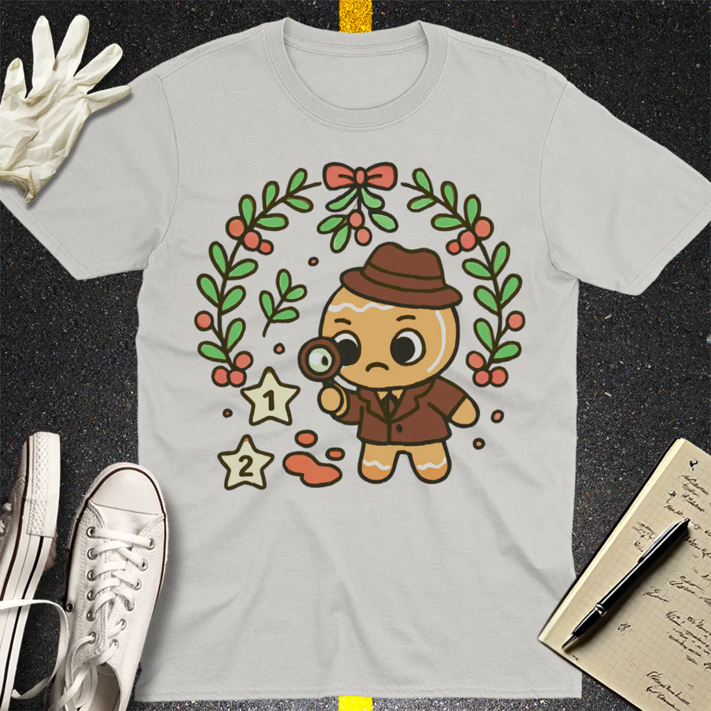 Gingerbread Detective T-Shirt - Ice Grey