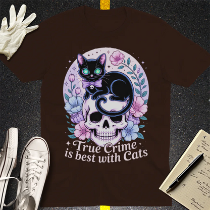 True Crime & Cats T-Shirt - Dark Chocolate