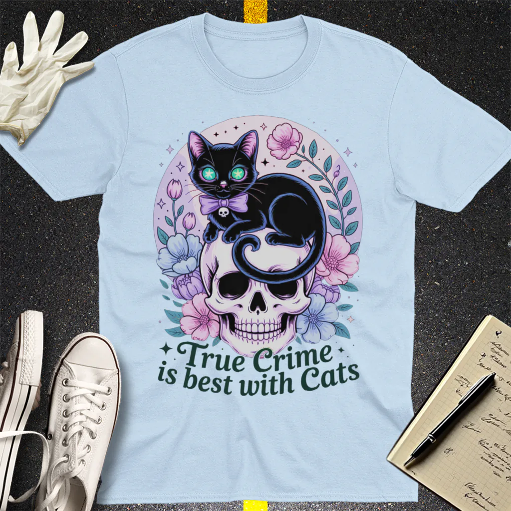 True Crime & Cats T-Shirt - Light Blue