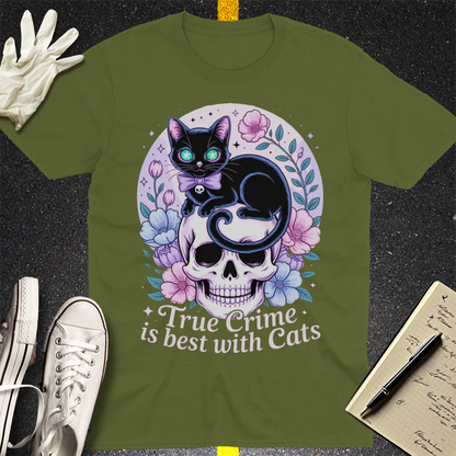 True Crime & Cats T-Shirt - Military Green