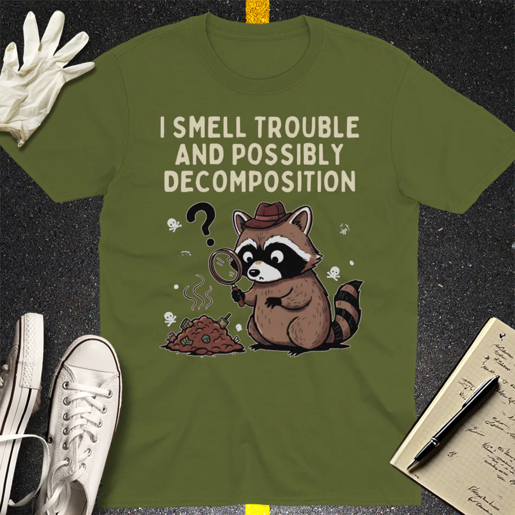 Detective Raccoon T-Shirt - Military Green