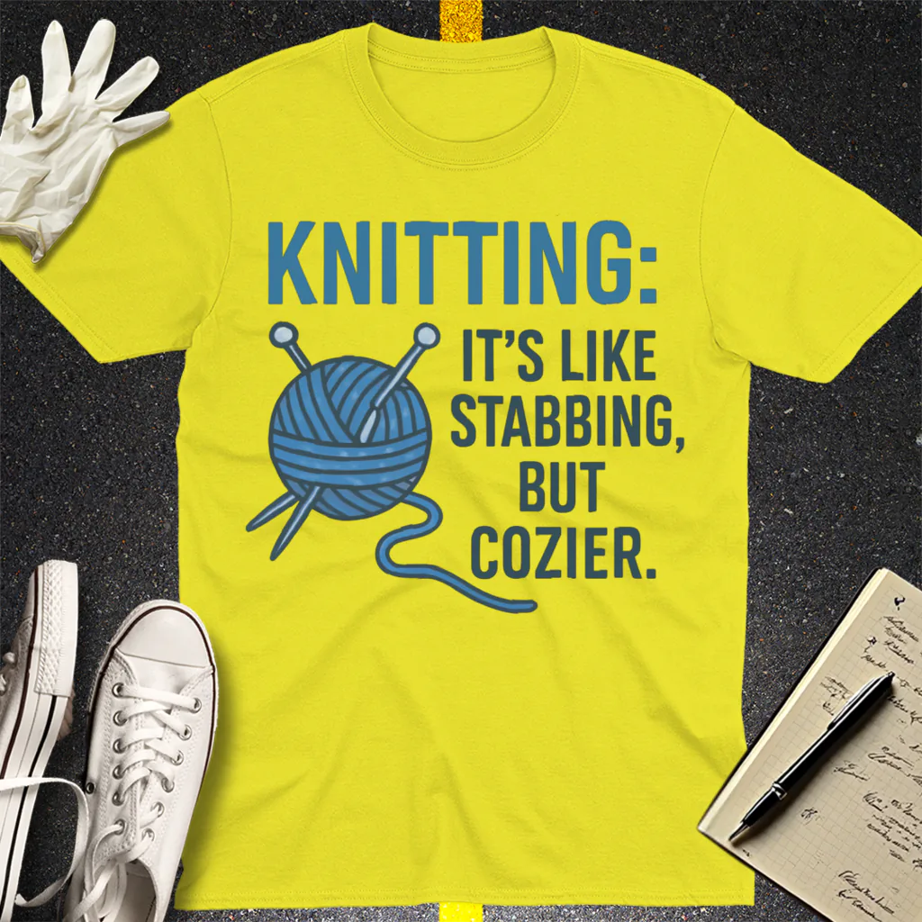 Stabby but Cozy Knitting T-Shirt - Cornsilk