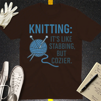 Stabby but Cozy Knitting T-Shirt - Dark Chocolate