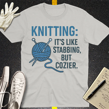 Stabby but Cozy Knitting T-Shirt - Ice Grey