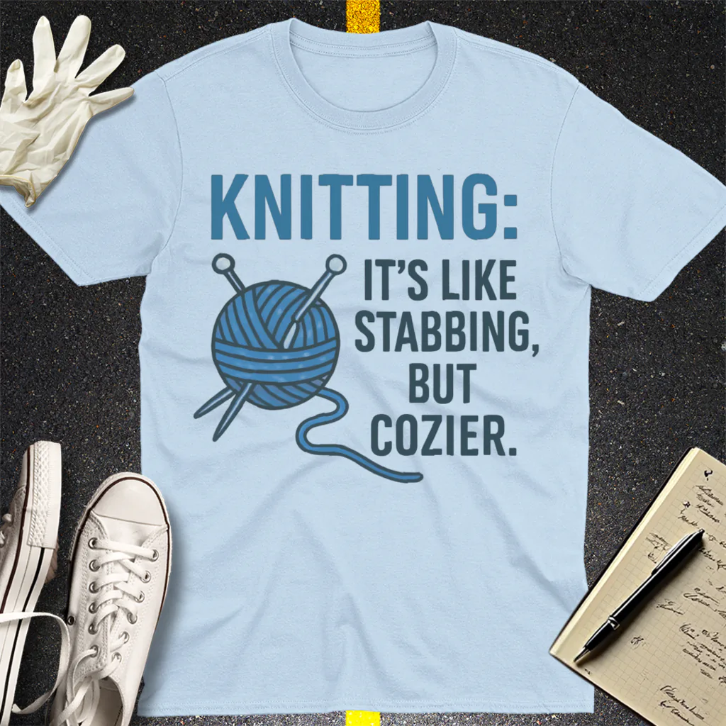 Stabby but Cozy Knitting T-Shirt - Light Blue