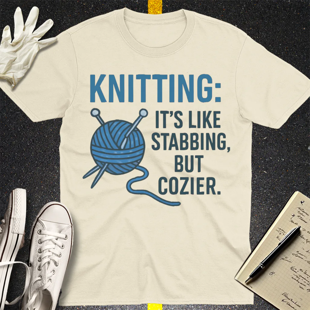 Stabby but Cozy Knitting T-Shirt - Natural