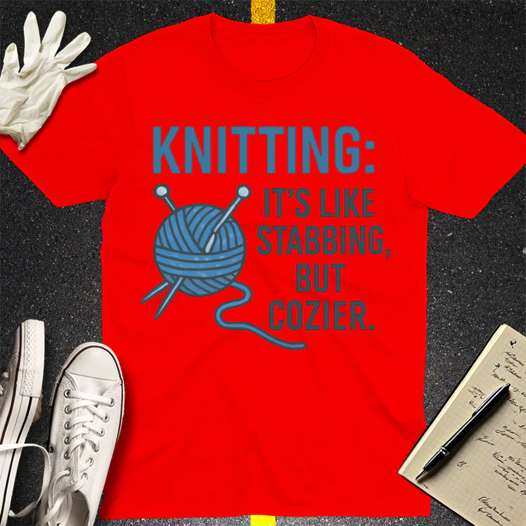 Stabby but Cozy Knitting T-Shirt - Red
