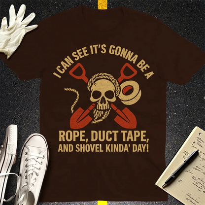 Rope, Duct Tape, and Shovel T-Shirt - Dark Chocolate