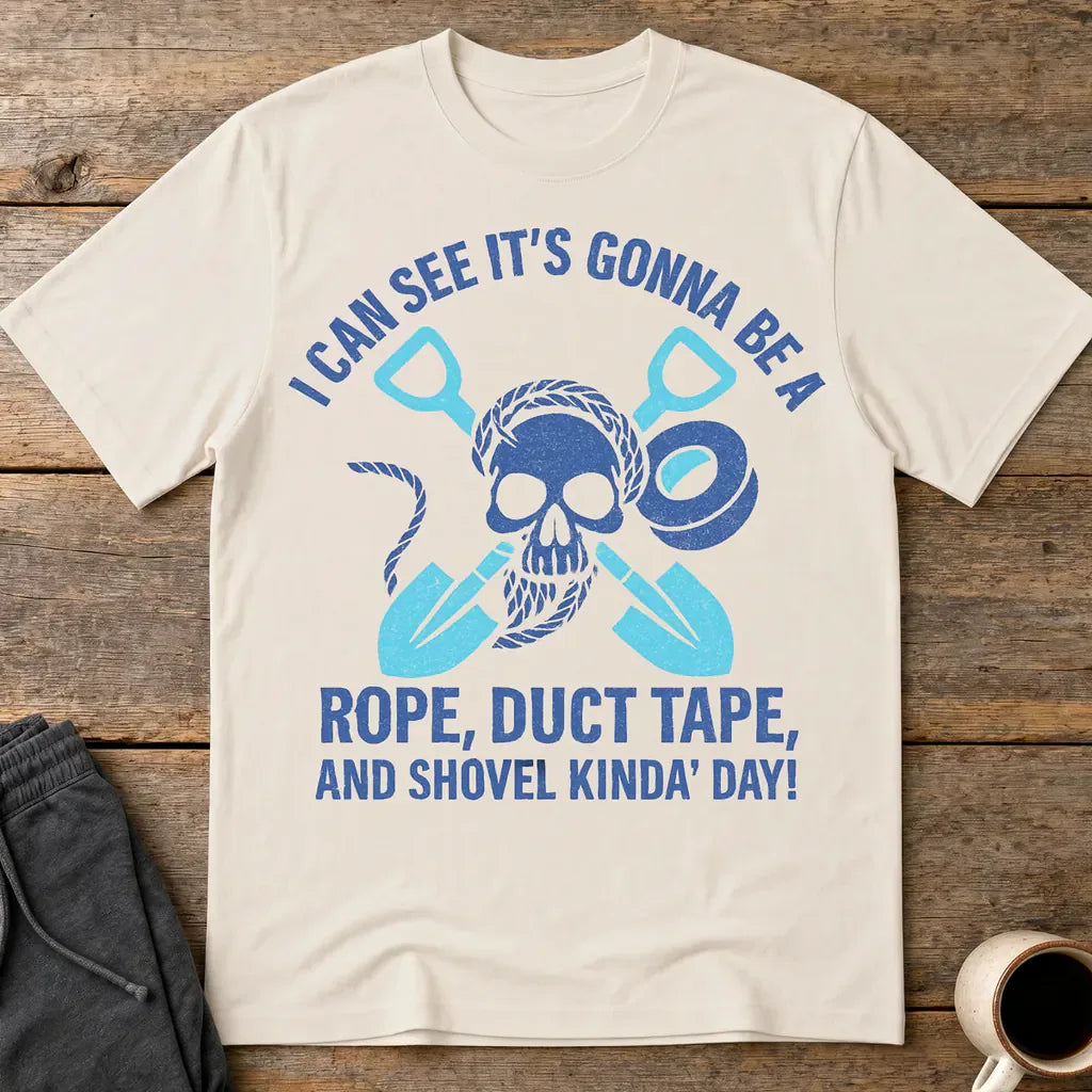 Rope, Duct Tape, and Shovel T-Shirt - Ice Grey