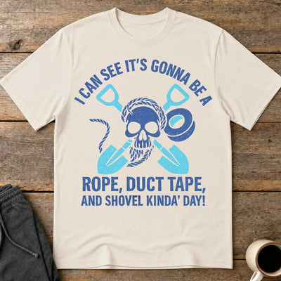 Rope, Duct Tape, and Shovel T-Shirt - Ice Grey