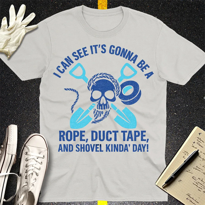 Rope, Duct Tape, and Shovel T-Shirt - Ice Grey