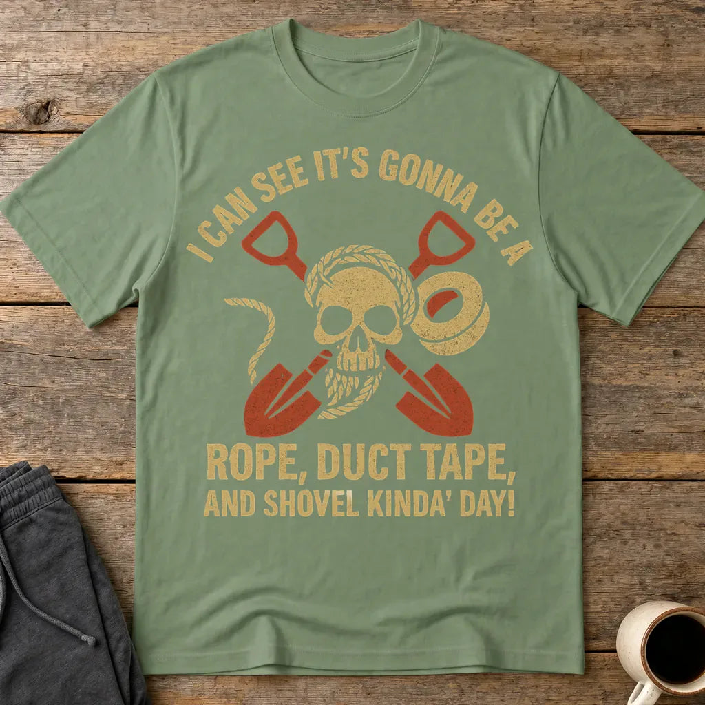 Rope, Duct Tape, and Shovel T-Shirt - Military Green