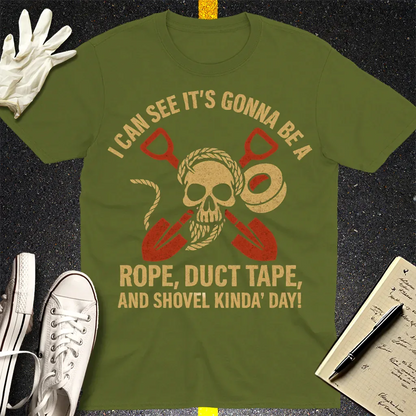Rope, Duct Tape, and Shovel T-Shirt - Military Green
