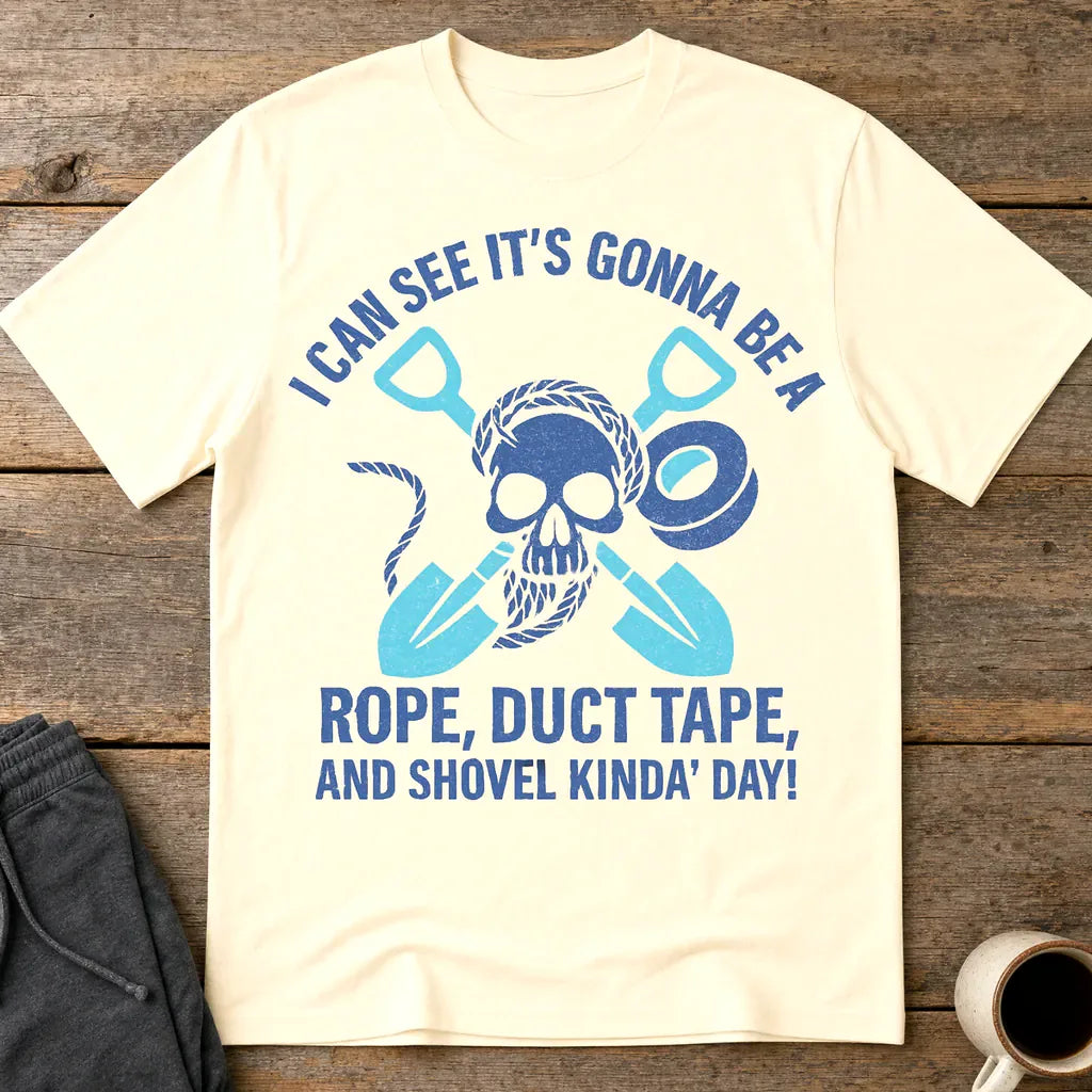 Rope, Duct Tape, and Shovel T-Shirt - Natural