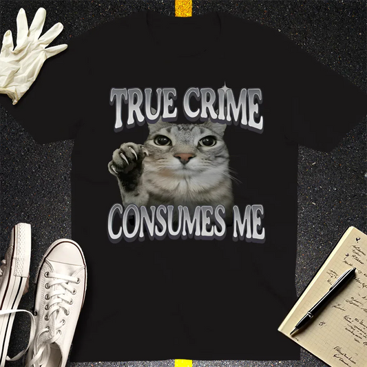True Crime Cat T-Shirt - Black