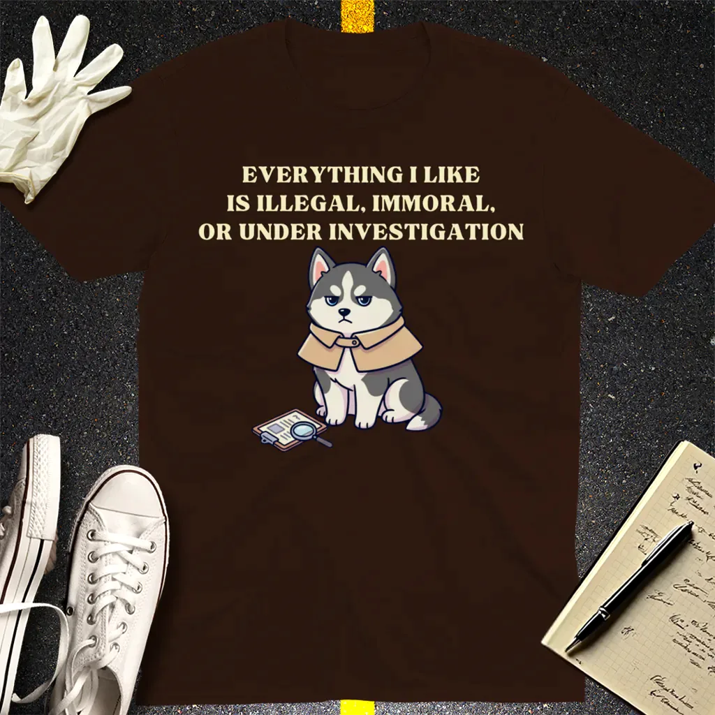Illegal Husky Detective T-Shirt - Dark Chocolate