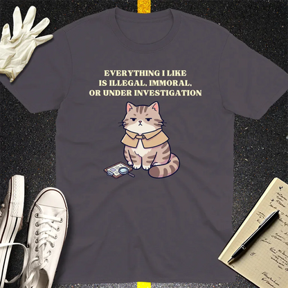 Illegal Cat Detective T-Shirt - Charcoal