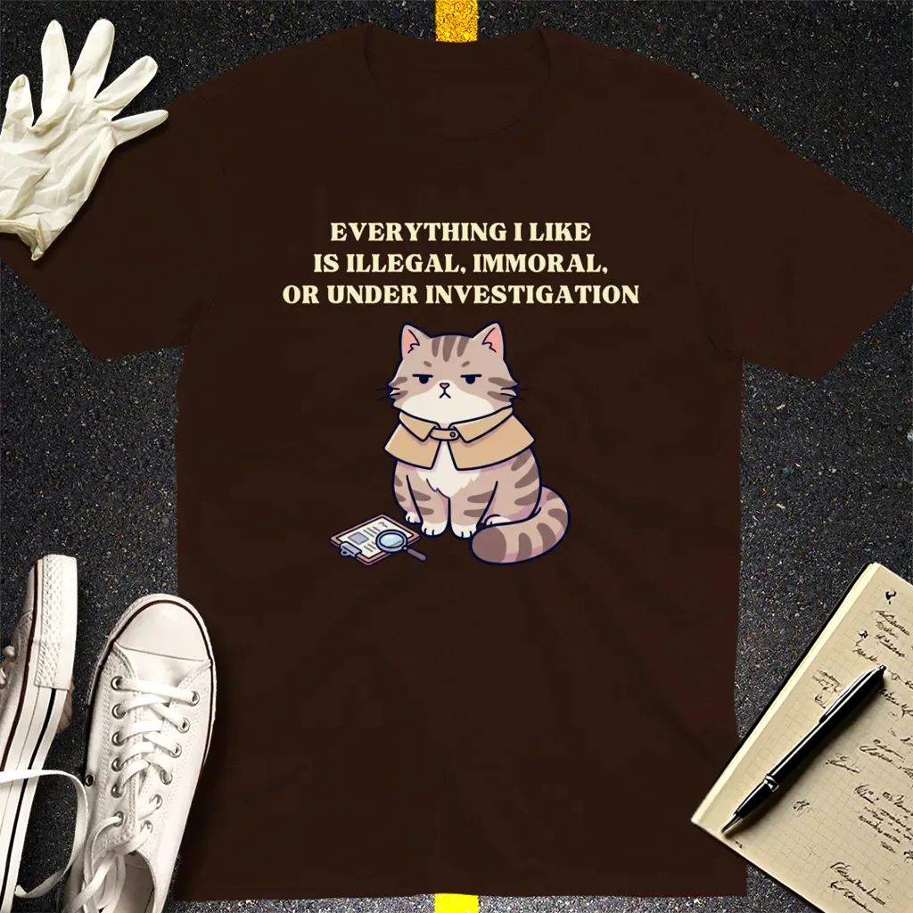 Illegal Cat Detective T-Shirt - Dark Chocolate