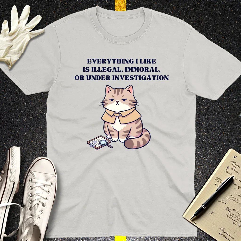 Illegal Cat Detective T-Shirt - Ice Grey