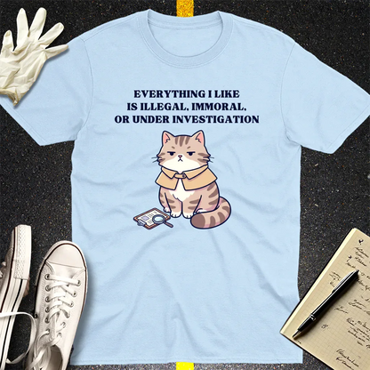 Illegal Cat Detective T-Shirt - Light Blue