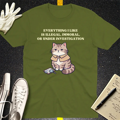 Illegal Cat Detective T-Shirt - Military Green