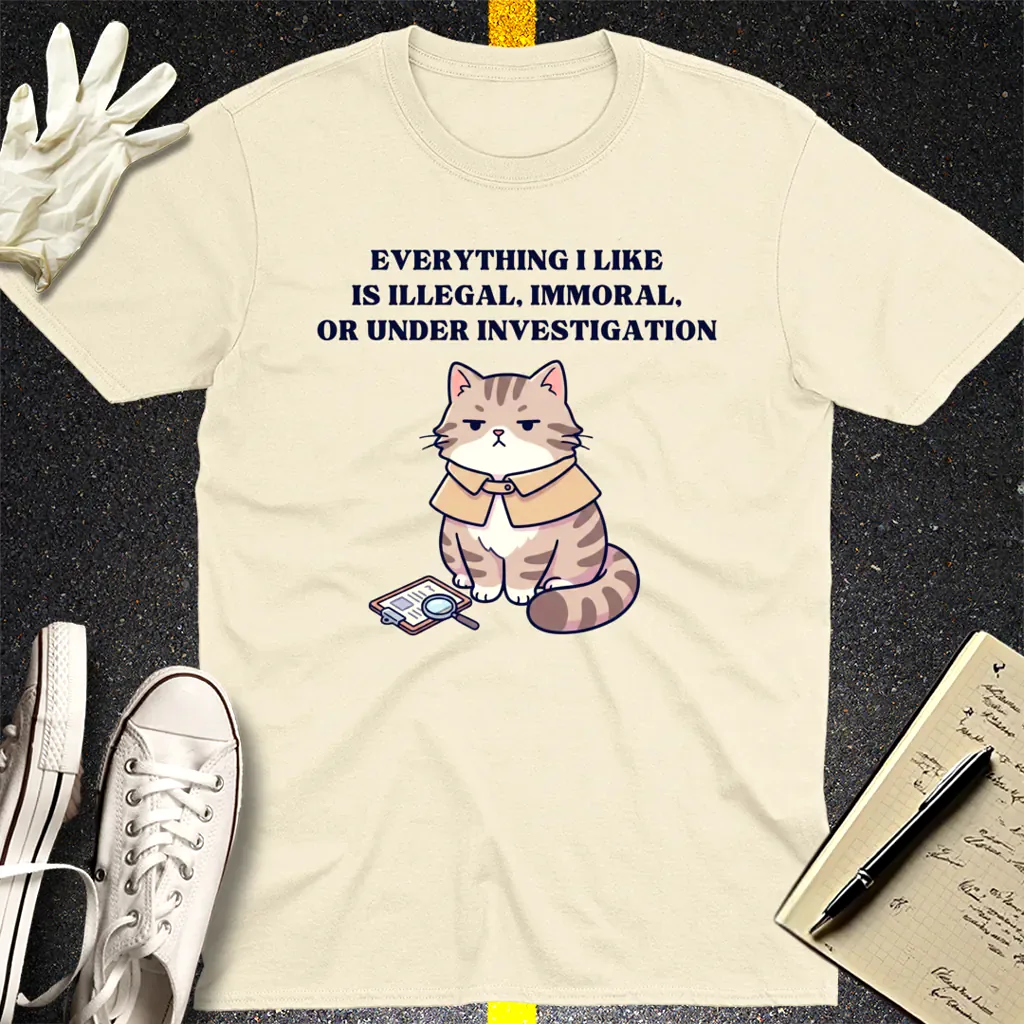 Illegal Cat Detective T-Shirt - Natural
