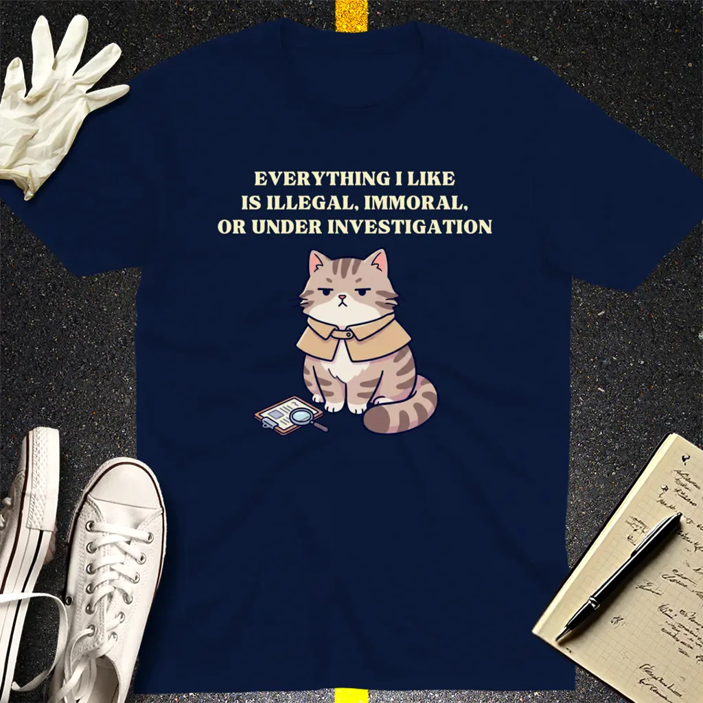 Illegal Cat Detective T-Shirt - Navy