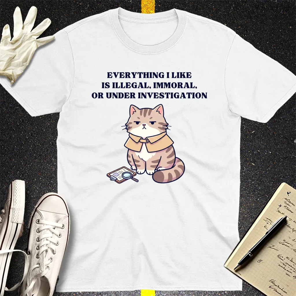 Illegal Cat Detective T-Shirt - White