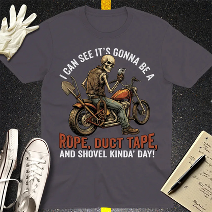 Biker Rope, Duct Tape & Shovel T-Shirt - Charcoal