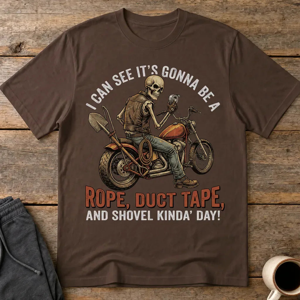 Biker Rope, Duct Tape & Shovel T-Shirt - Dark Chocolate